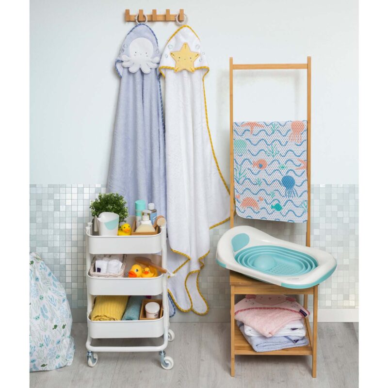 Bamboo Extra Large Apron Baby Bath Towel - White & Grey